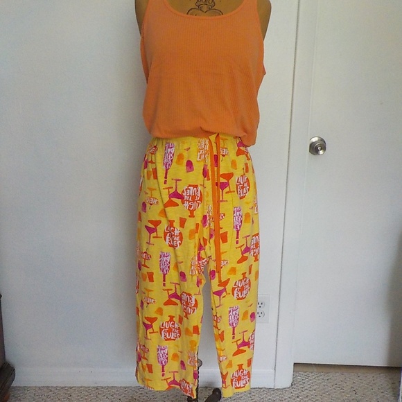 HUE Other - Orange/Yellow Wine Glass & Sayings Capri Pajamas